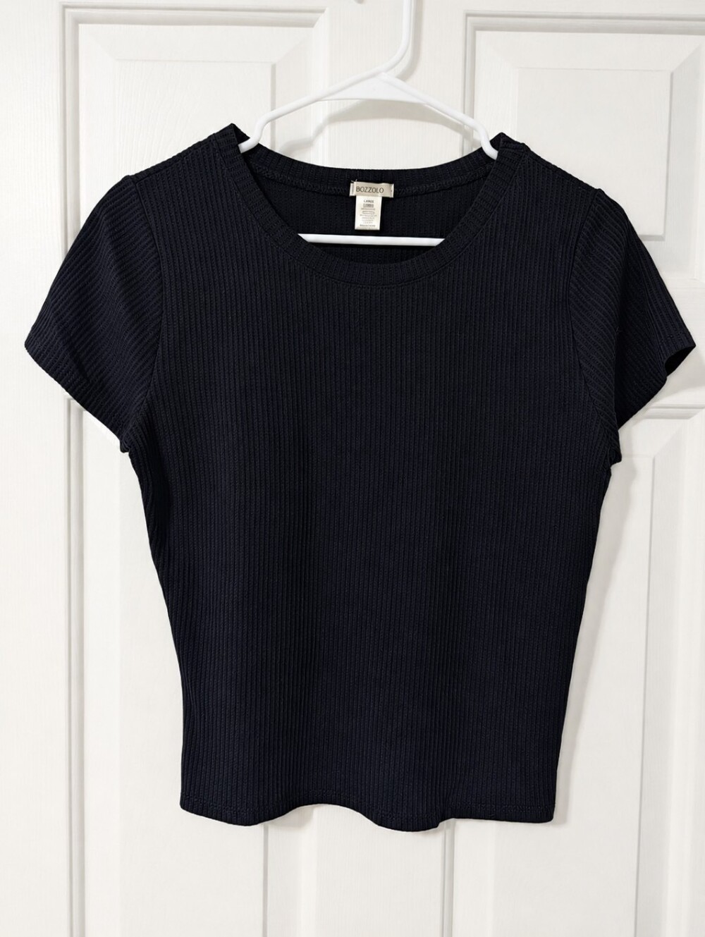 Bozzolo Waffle Knit Crop T-Shirt Size Large NWOT Black Soft Stretch Cotton Blend